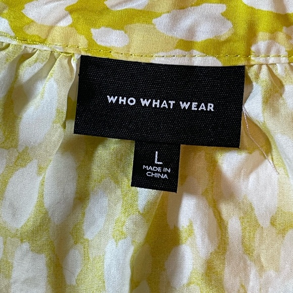 Who What Wear Yellow White Leopard Top Puff Sleeve Size L - Picture 2 of 9